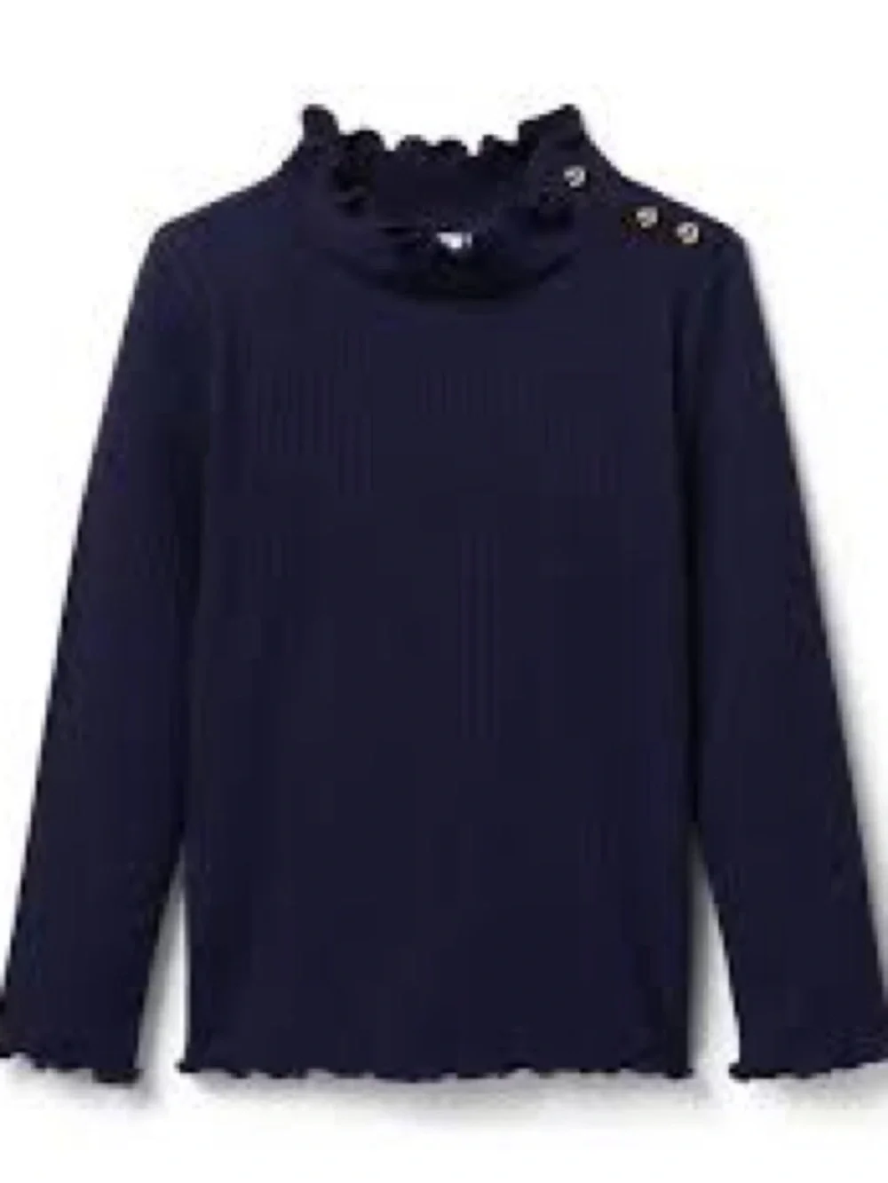 Janie and Jack Girls' Merchant Marine Navy Ruffle Trim Mock Neck Long Sleeve Sz8